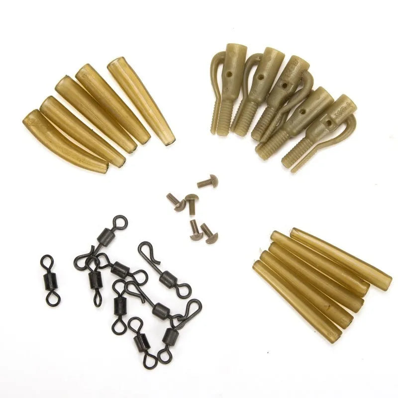 European carp fishing 30-piece accessory set with anti-winding pipes, threaded hoses, rotation pieces, and screws on card