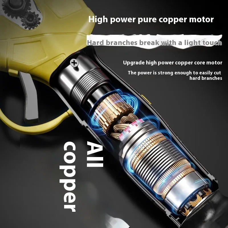 Electric pruning knife with lithium battery, brushless motor, and plastic storage box for cordless garden branch cutting