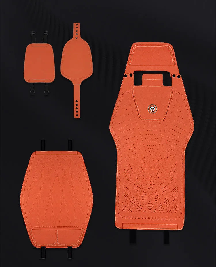 Tailored leather ultra thin car seat cover in Hermes orange colour with gradient hole pattern