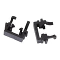 Black plastic LED headlight conversion holder for Ford cars, shown next to scale.