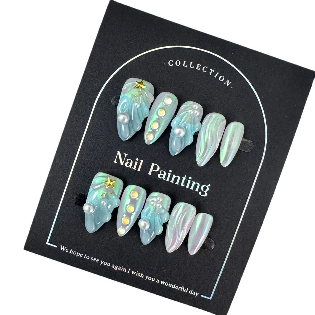 HAILANG blue plastic artificial nail tips set with XS, S, M, L sizing options