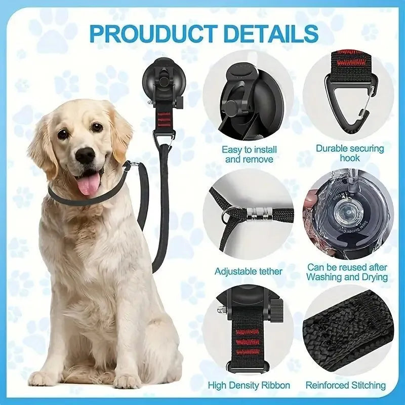 Pet bathing restraint with suction cup handcuffs and traction rope for dog washing in black or blue colour options