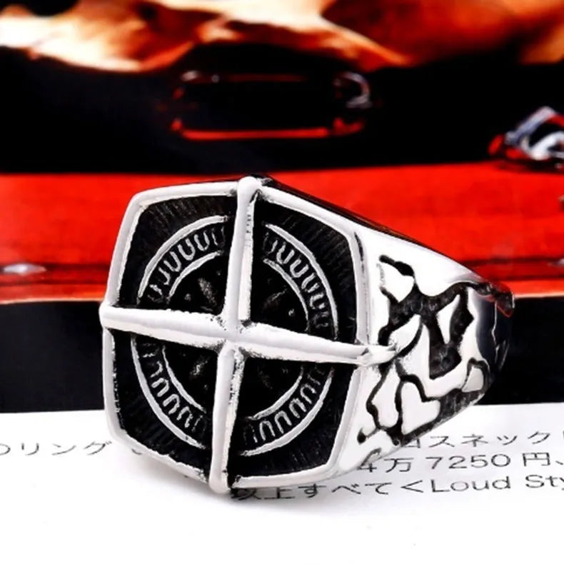 Men's vintage silver alloy ring simple electroplated finish on a neutral background