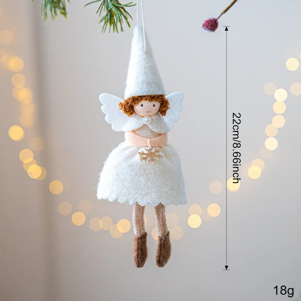 White and pink cloth angel skirt Christmas tree hanging ornament with plush pendant