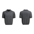 Men's double lapel collar short sleeve shirt in polyester knit fabric, available in black, grey and white colour options