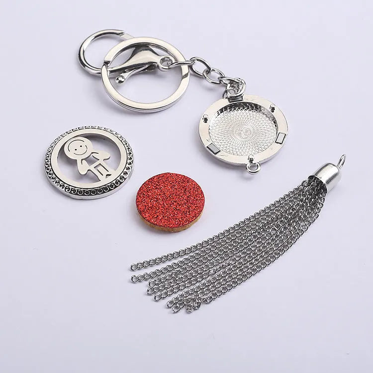 Alloy tassel aromatherapy car pendant with cotton pads on 50cm chain for fragrance diffusion