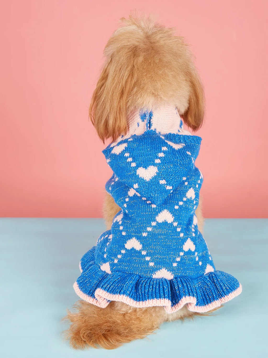 Small Dog Sweater Hoodies Dress Winter Knit Cute Clothing Heart Puppy Clothes with Four Colour Options and Four Sizes Including XS for Tiny Breeds