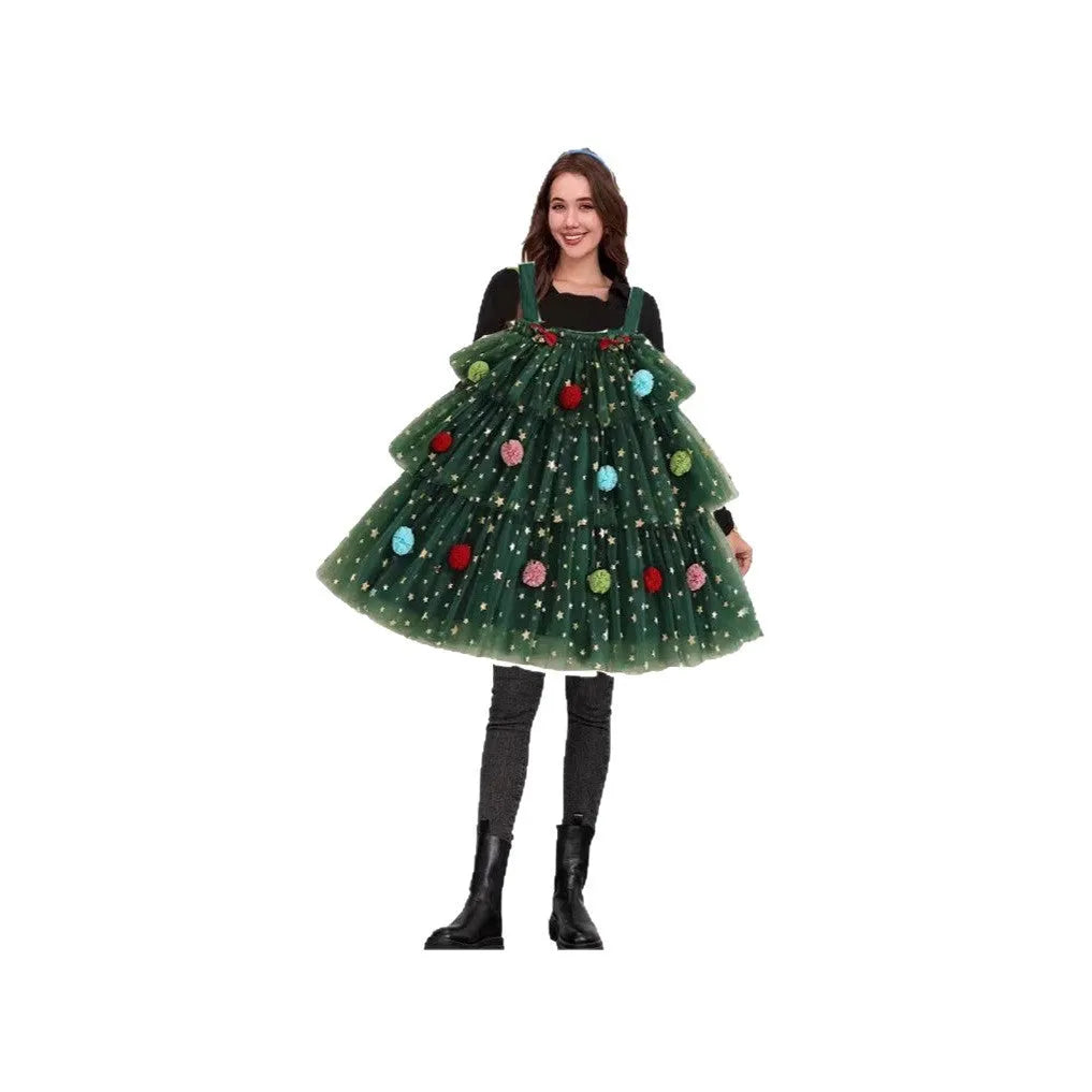 Green mesh polka dot tiered sleeveless dress with suspender straps and a wide waist