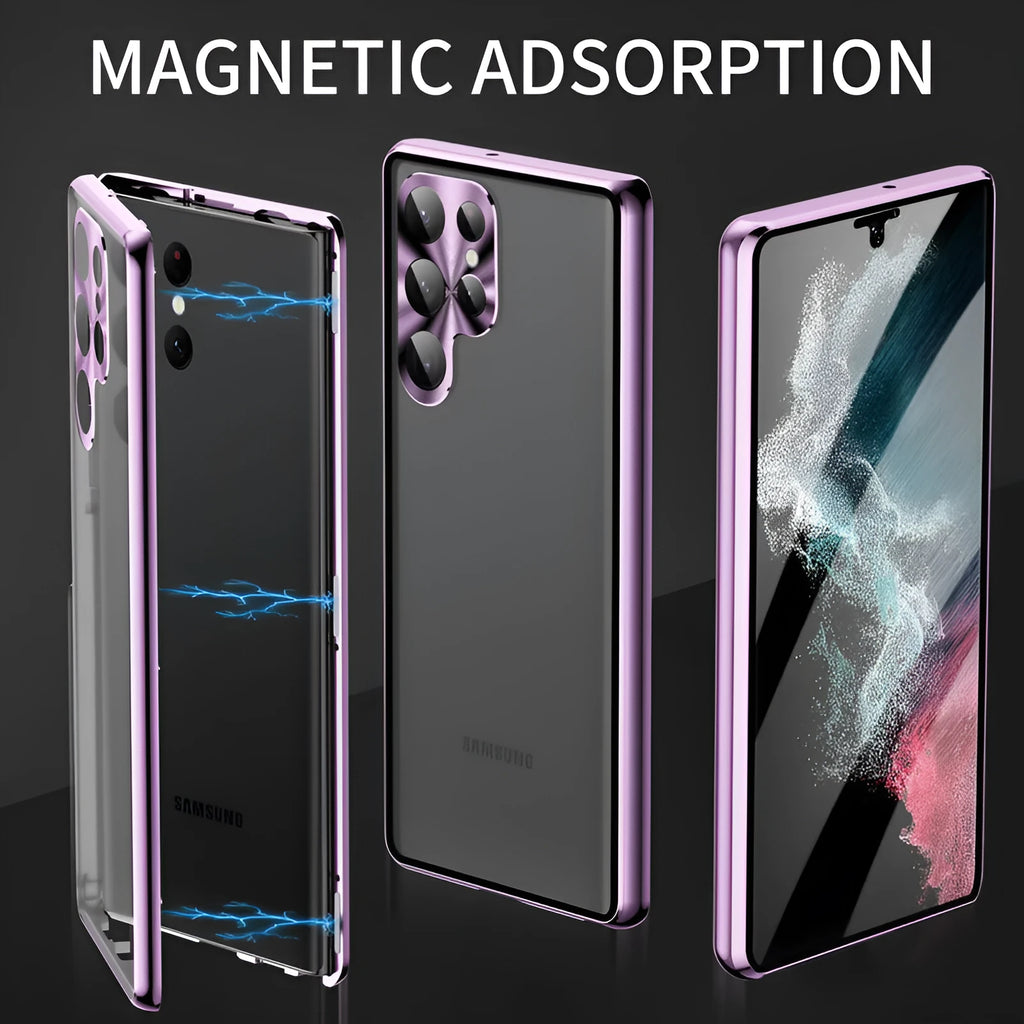 Peep-proof magnetic mirror phone case in multiple colours for Samsung S24 Ultra and S23 Ultra.