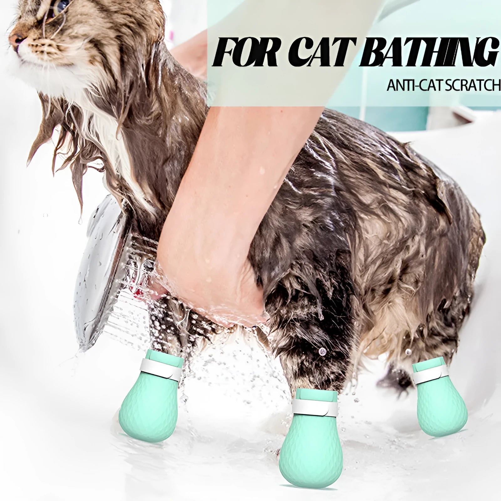 Set of four green silicone cat scratch protection gloves or foot covers.