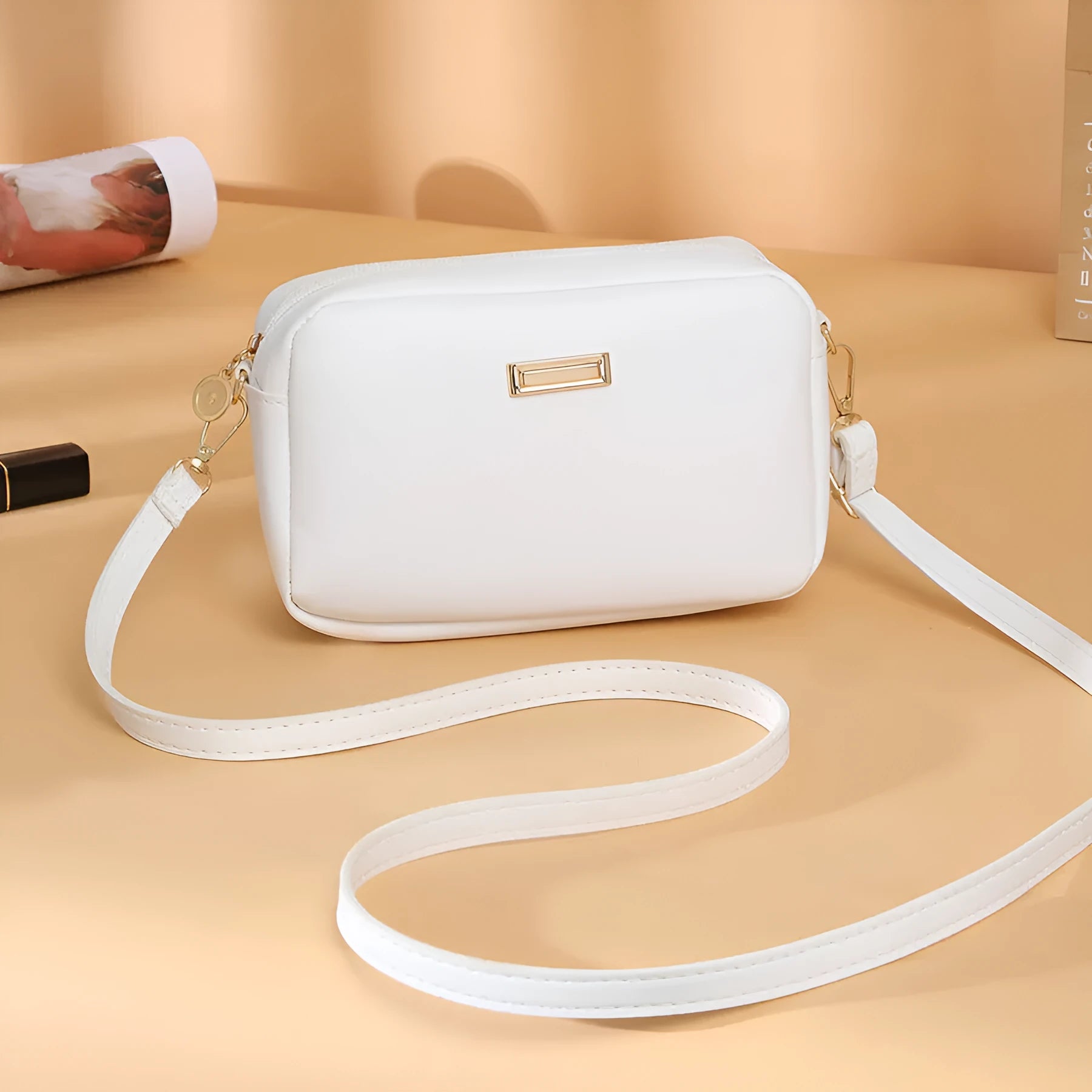 A square-shaped PU leather shoulder bag for women in an urban style, shown in multiple colour options.