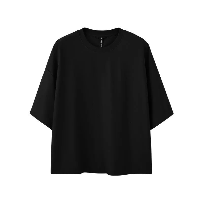 Men's sand grey loose fit short sleeve T-shirt showing cotton-polyester quick-dry fabric
