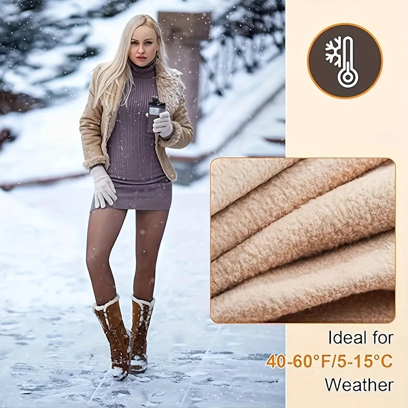 Women's black thermal leggings with a wool lining, shown in a flat lay.