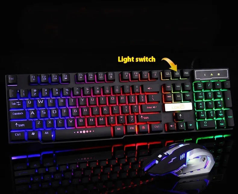 Industry white and black RGB backlit gaming keyboard with built-in USB cable for desktop PC
