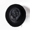 Handmade wool felt skull hat with conical crown and denim-style pattern