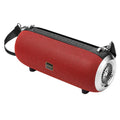 F666 portable Bluetooth speaker in mesh plastic case with shoulder strap, shown next to a mobile phone.