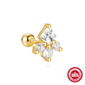 S925 sterling silver red square gravel stud earrings with floral design in gold electroplated finish