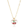 Silver tone heart necklace with geometric fruit pendant on adjustable 21-50cm chain