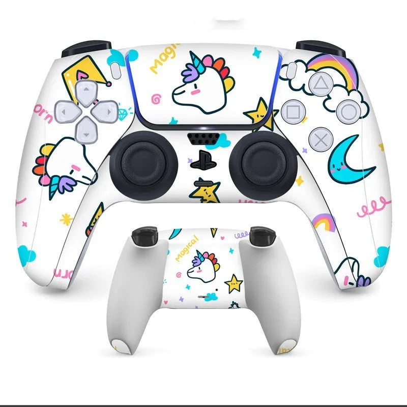 Set of front and back anti-scratch protective stickers for a PS5 controller.