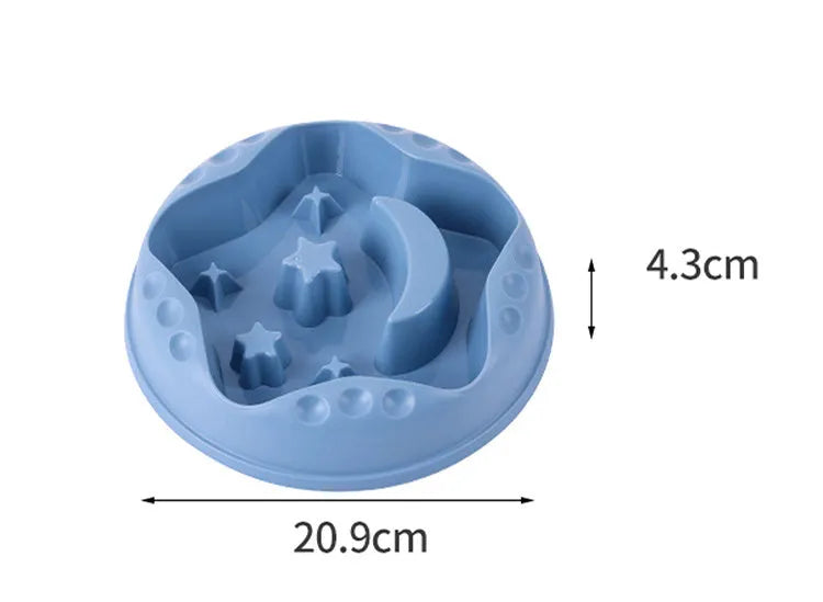 Moon Star Wings slow feed dog bowl with interior ridges and non-slip base in assorted colours.
