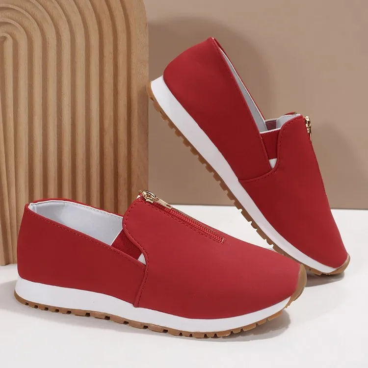 Women's casual non-slip loafers flat shoes round toe artificial PU upper metal detail autumn
