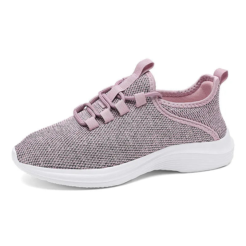 Women's low-top black mesh casual sneakers with lace-up front and round toe on a white background.