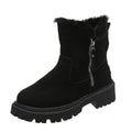 Black high-top women's snow boots with side zipper and faux fur cuff