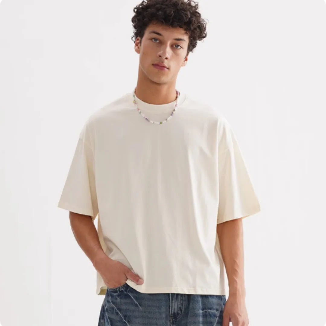 American-style loose fit pure cotton T-shirt in multiple colours including apricot, black and white