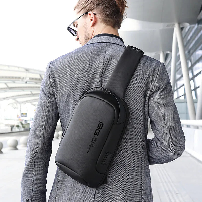 Men's Oxford cloth shoulder bag with USB charging port in business travel design