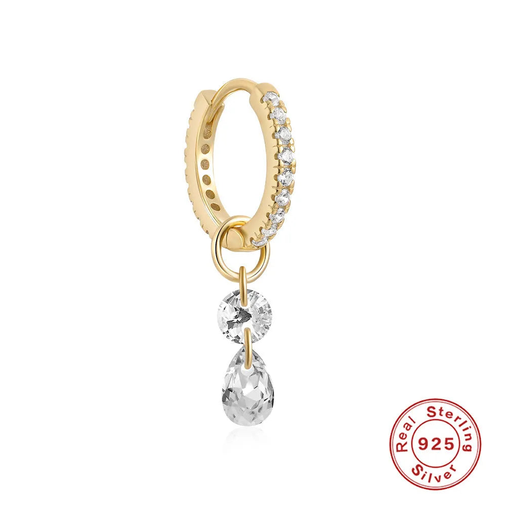 S925 sterling silver double ring geometric earring pendant in single gold electroplated finish