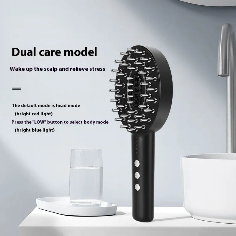 KD3802 Black scalp massage device with multifunctional vibration on a plain background.