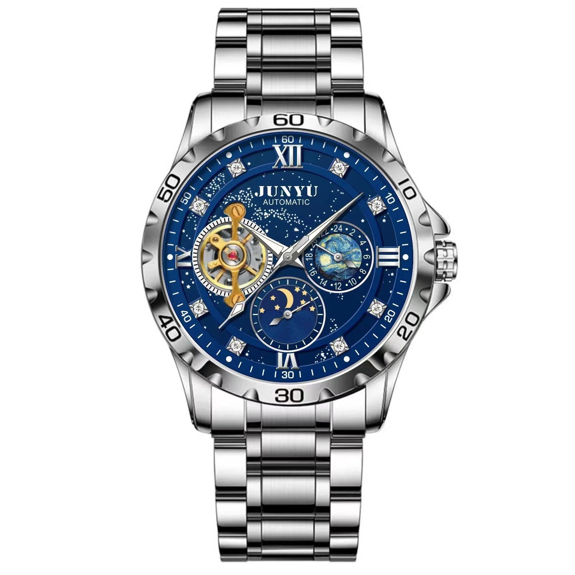 Men's automatic mechanical watch with luminous hands and waterproof construction