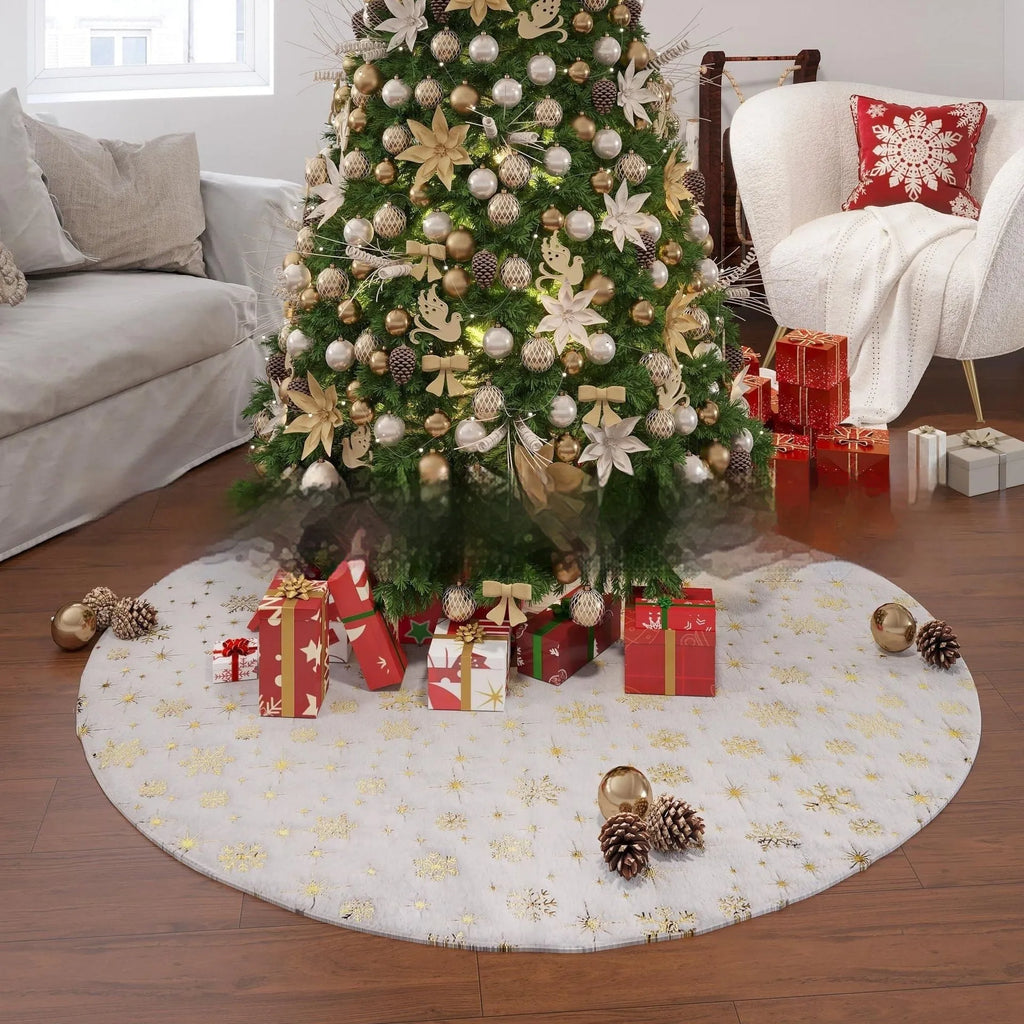 Plush Christmas tree decorative rug in snowflake and star patterns