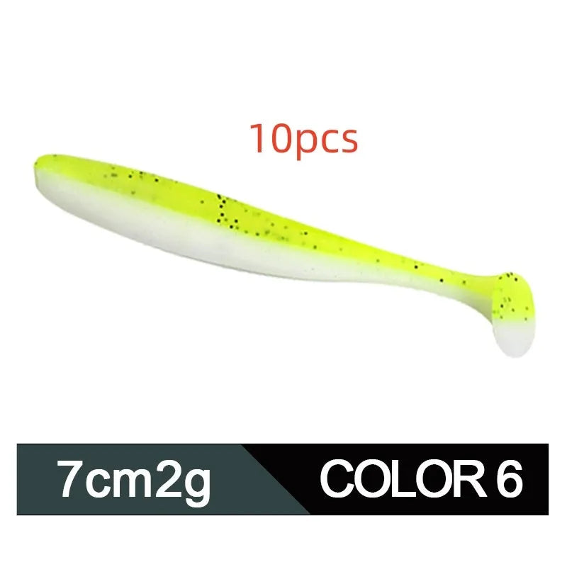 7cm long two-tone T tail soft plastic fishing lure in various colours for Mandarin fish and Topmouth Culter.