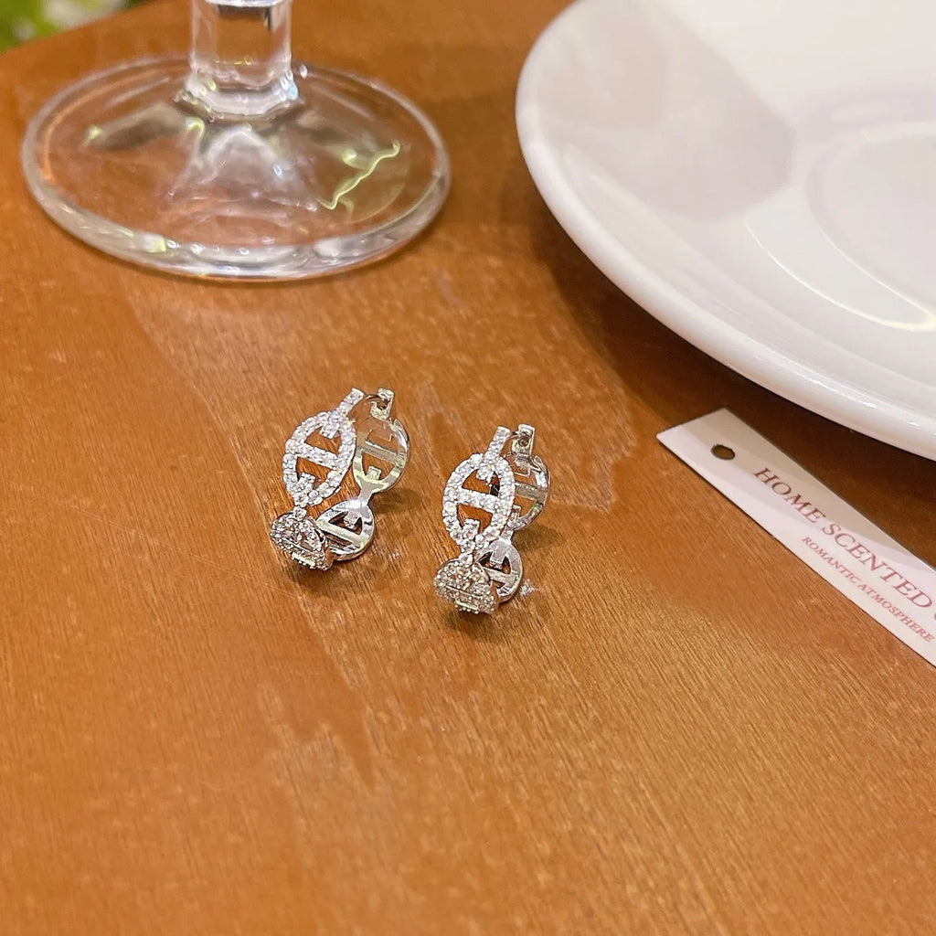 Women's copper electroplated earrings with diamond design in silver, gold, and rose gold colour options