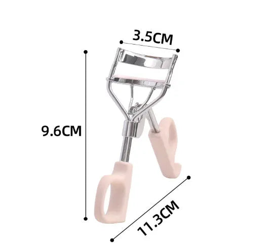 SUNFLOWER pink eyelash curler with chrome scissors handle on a white background.