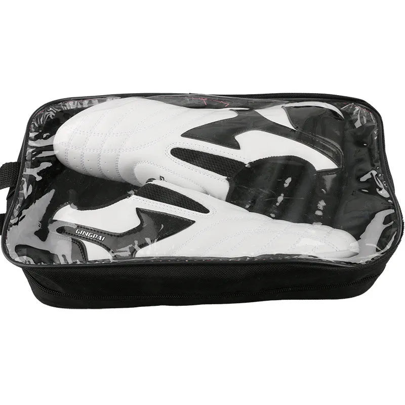 Black and white children's boxing shoes with soft bottom and widened Sanda design