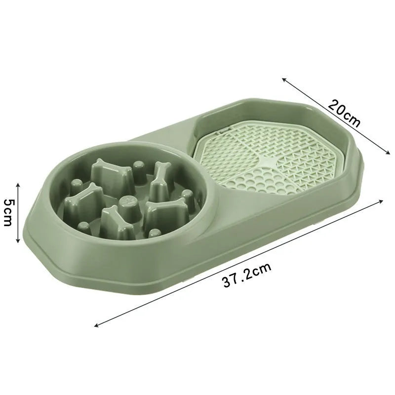 Blue slow feeder puzzle dog bowl with maze pattern and non-slip base