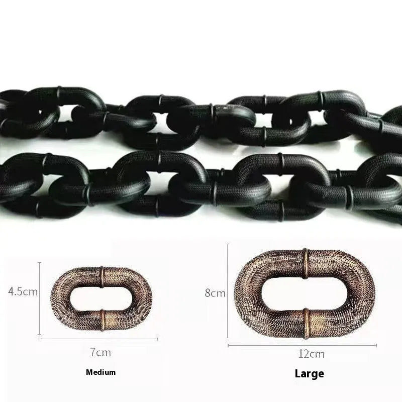 PP plastic dog leash simulation rope prop in bronze, antique silver, or black colours for video filming.