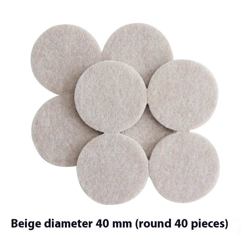 Beige plastic furniture protection pads in multiple sizes including round and square shapes