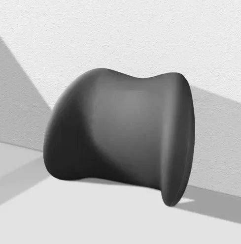 Black memory cotton car headrest cushion and lower back support cushion set on a car seat
