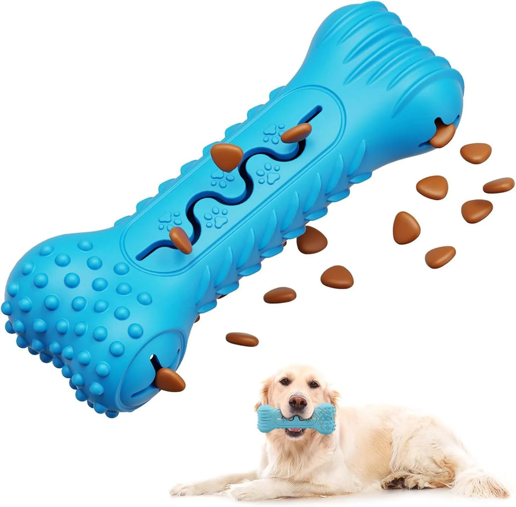 Blue green orange bone-shaped natural rubber dog chew toy for aggressive chewers