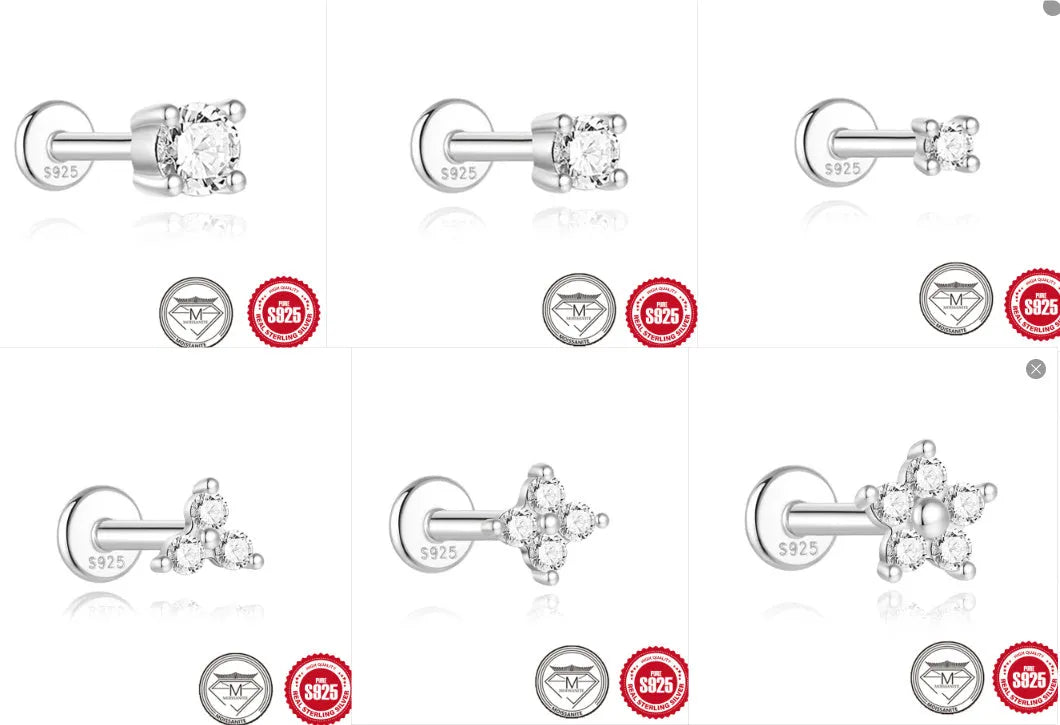 Sterling silver petal diamond stud earrings with geometric debris design and ear clip back