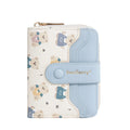 Cartoon printed women's wallet in beige with visible sewing thread details and short horizontal shape
