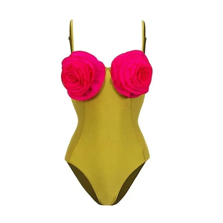 French one-piece solid colour polyester swimsuit for women with cut out design, shown in front view on mannequin