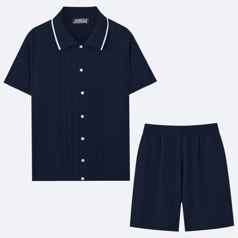 Business casual two-piece set with short-sleeved top and matching shorts in Tencel viscose fabric