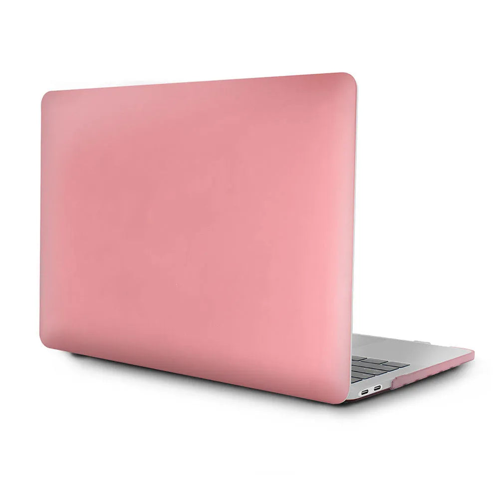 Frosted transparent black plastic protective case fitted on a MacBook Pro showing matte finish