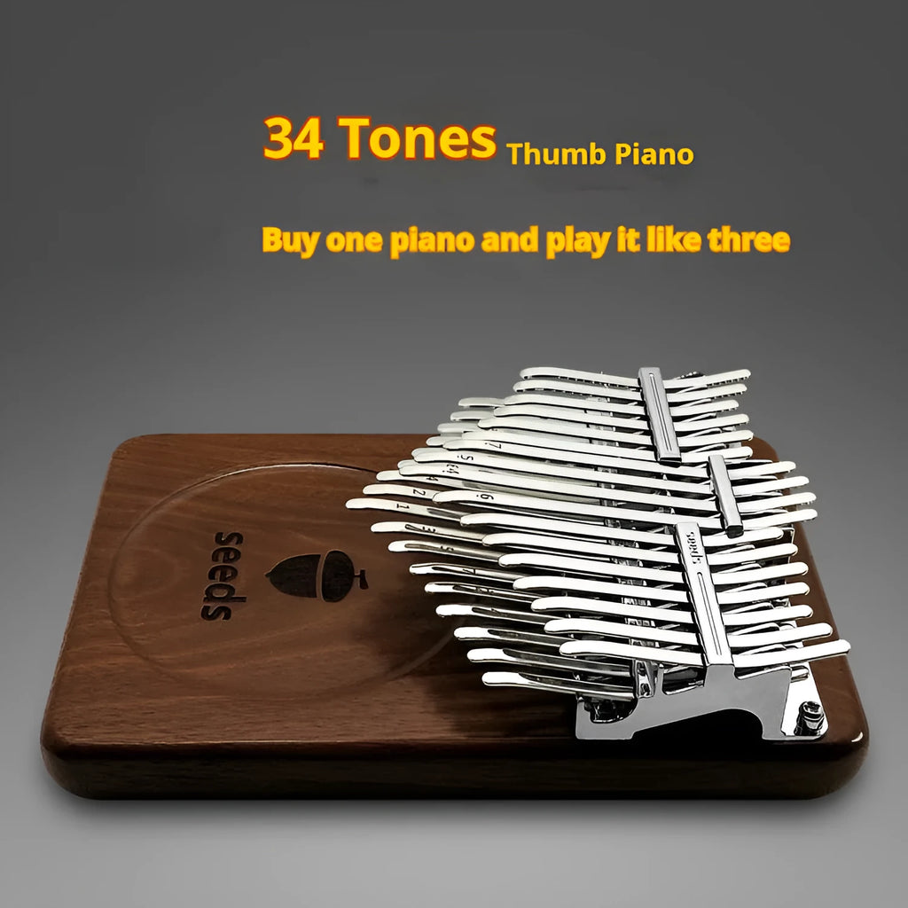 34-tone double-layer chromatic walnut finger piano kalimba with C key tuning, black finish