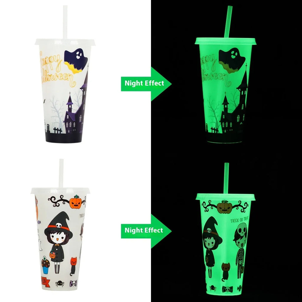 Halloween luminous straw sippy cup with 720ml capacity and PP plastic construction
