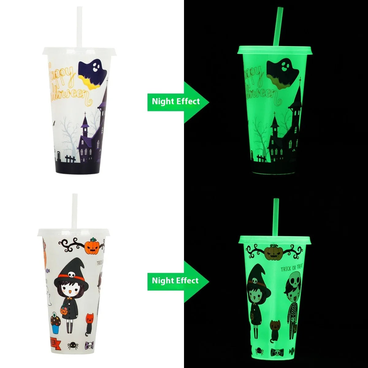 Halloween luminous straw sippy cup with 720ml capacity and PP plastic construction